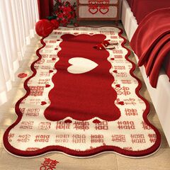 結婚寝室ベッドサイドカーペット楕円形結婚式赤いお祝いカーペット結婚部屋ベッド前マット模造カシミヤ足マット