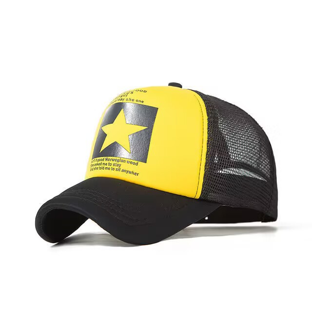 Gorro de béisbol de impresión de esponja de cinco estrellas sombrero Masculino Femenino gorra de malla de verano gorra de pico transpirable casual estilo coreano