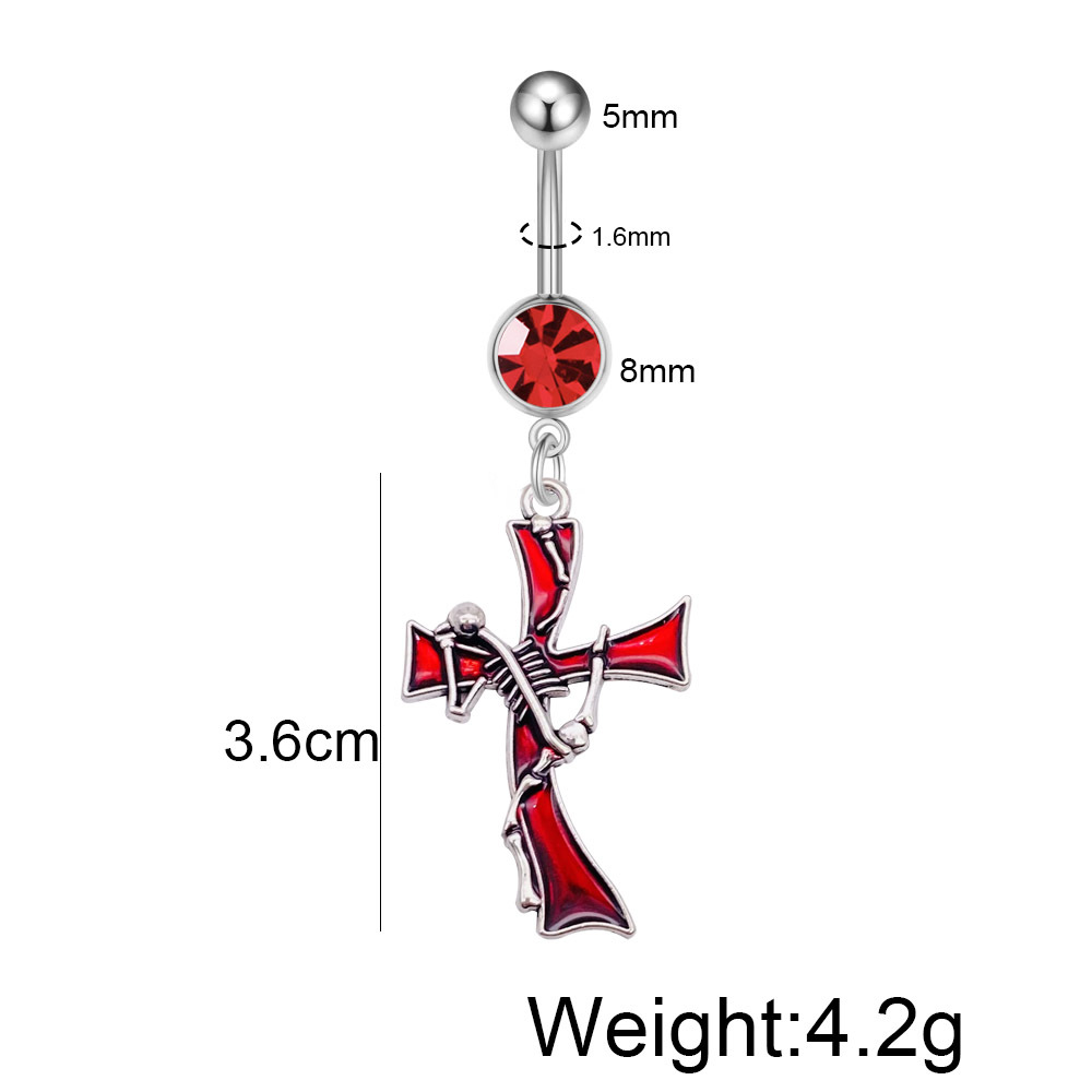 Red Heart Cross Stainless Steel Belly Button Ring Piercing_voghion.com