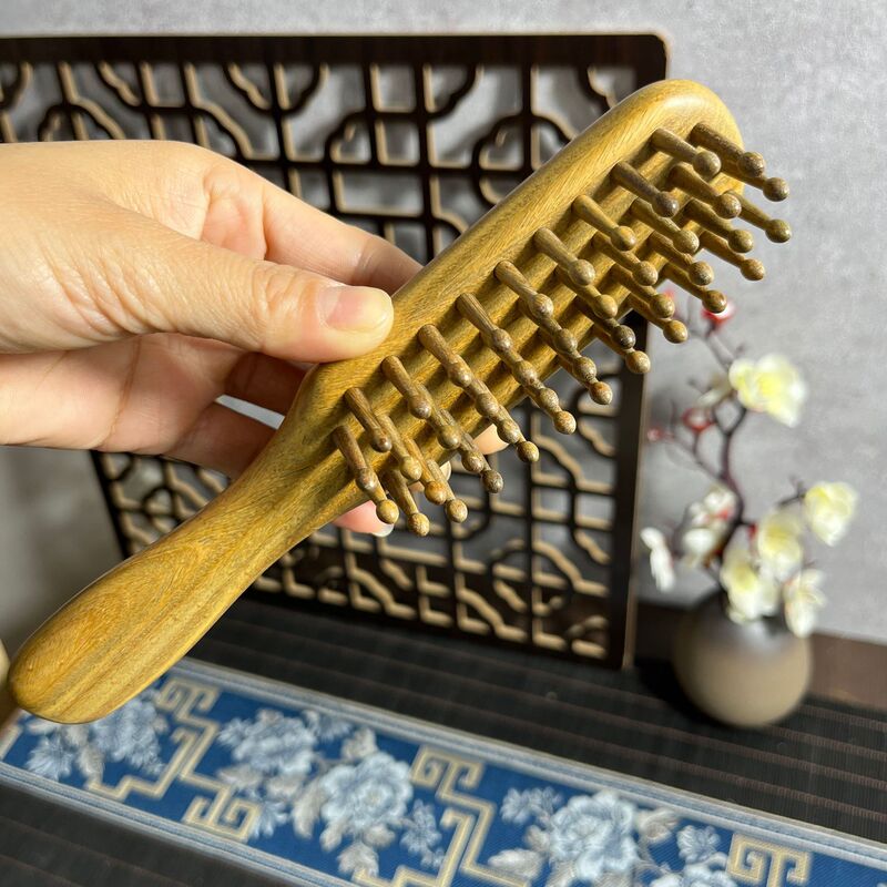 緑檀木櫛挿し歯技術頭部経絡櫛頭皮マッサージ櫛|undefined