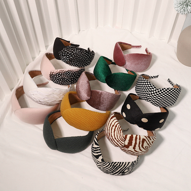 韓國復古純色寬邊壓發頭箍百搭氣質簡約網紅絲絨發箍針織發卡R276