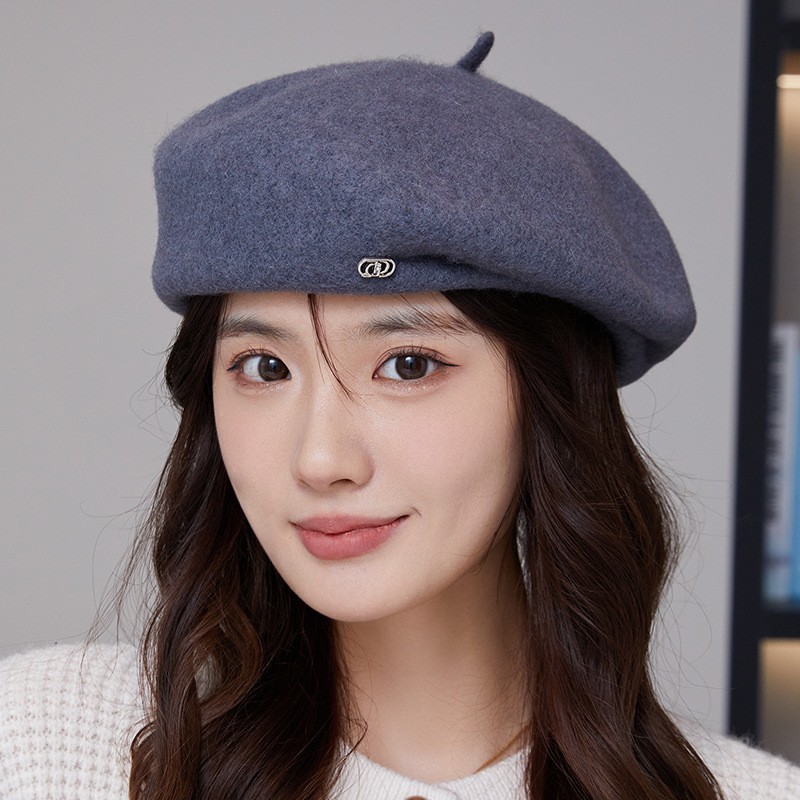 Boina de lana de estilo coreano mujer Otoño e Invierno retro pintor artístico sombrero versátil cara-mirando pequeño cálido sombrero delantero moda