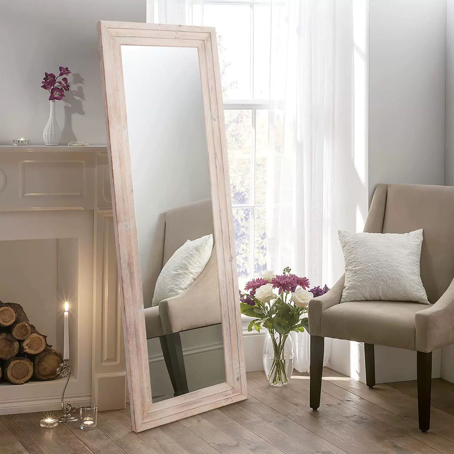 全身镜壁挂贴墙镜子北欧实木穿衣镜家用卧室落地镜挂墙超大试衣镜