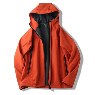 Outdoor Autumn and Winter Soft Shell Men's Hooded Windproof Waterproof Warm Jacket Single Layer Soft Shell Casual Jacket Women's Casual Jacket