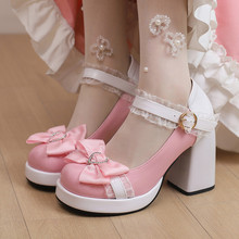 女式甜美Lolita漆皮扣带可爱蝴蝶结Mary Janes鞋日本公主角色扮演