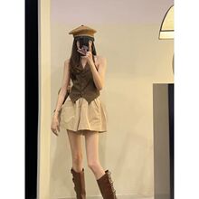 韩系时尚套装女2025夏季气质西装领马甲百搭休闲阔腿短裤两件套