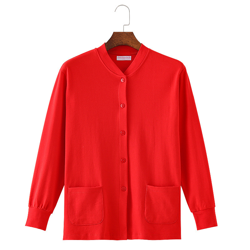 붉은 가을 겨울 면 가디건 속옷, 중노년층을 위한 새로운 더블 면 스웨터, 출생 연도를 위한 붉은 가을 옷과 긴 바지