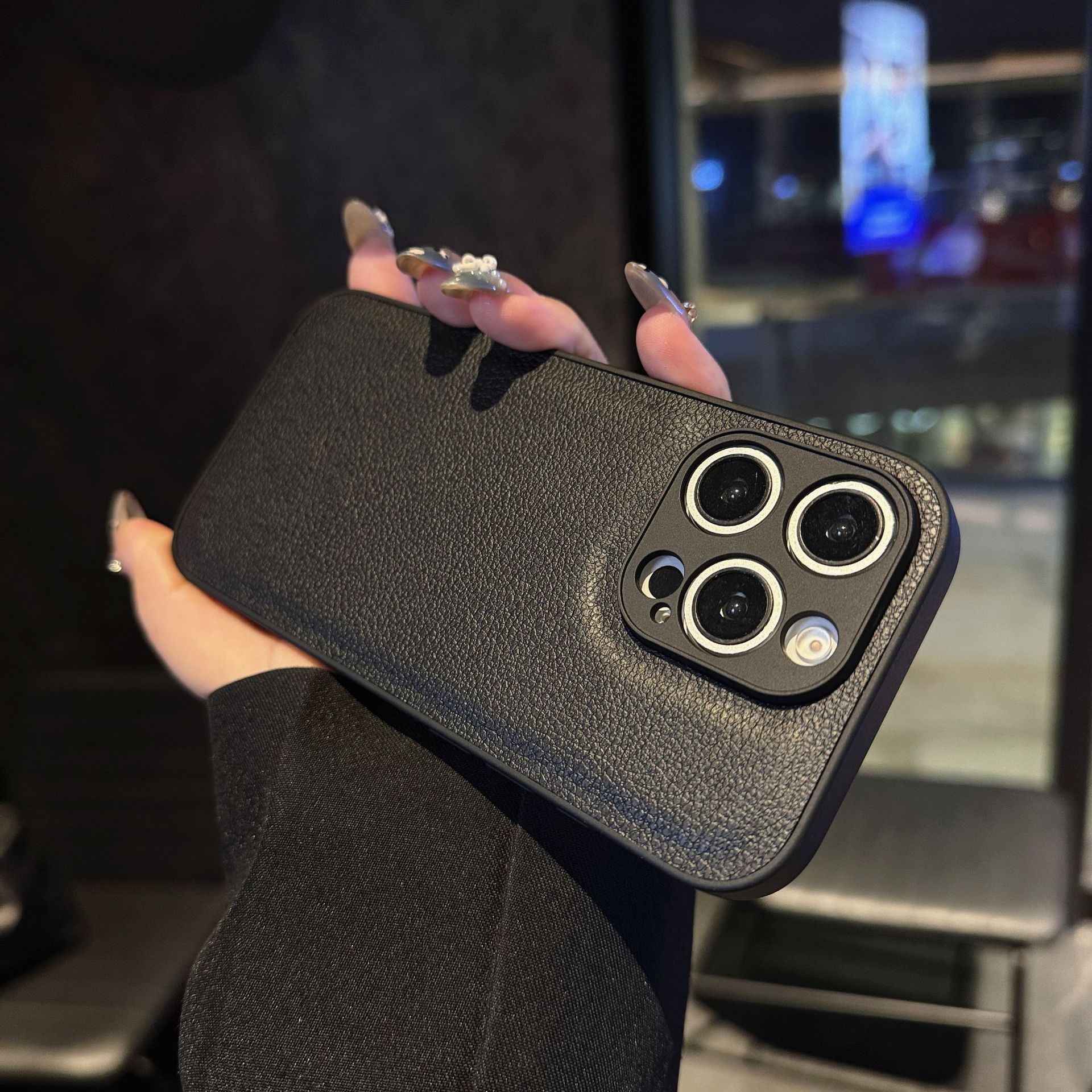 Autumn and Winter Models Suitable for Apple 16Pm Lychee Pattern Phone Case 14 Leather Texture Simple 15 Precision Hole iPhone 17Pro Full Coverage