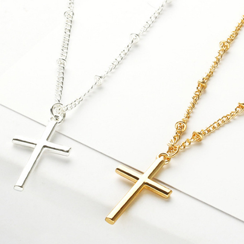 European and American Cross-border Fashion Simple Cross Necklace Women's Fashion Street Photograph Retro Bead Chain Necklace Chain Clavicle Chain Jewelry
