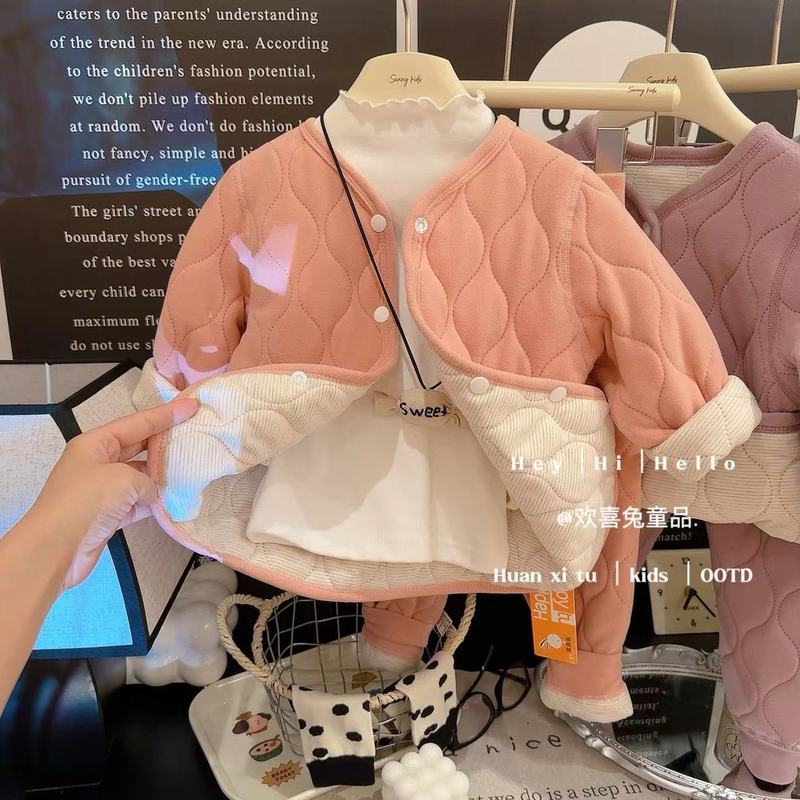 蚕丝羊毛加厚棉袄校服神器保暖秋冬三层夹棉上衣裤子男女童套装|undefined