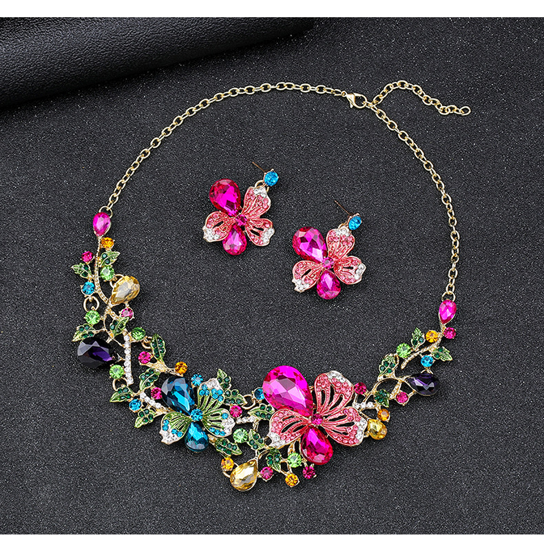 Luxurious Bridal Flower Alloy Inlay Rhinestones Glass Women's Earrings Necklace display picture 4