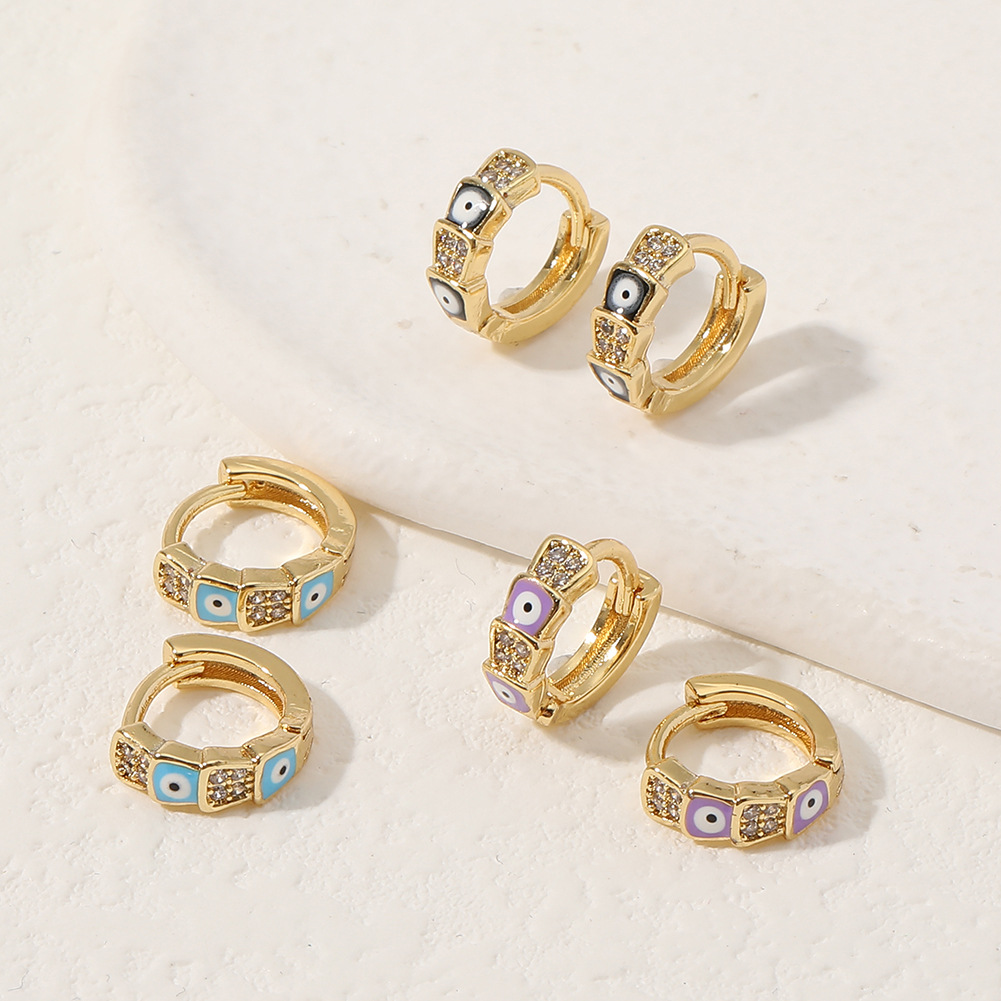 Ethnic Style Devilu0027S Eye Copper Hoop Earrings Enamel Zircon Copper Earrings