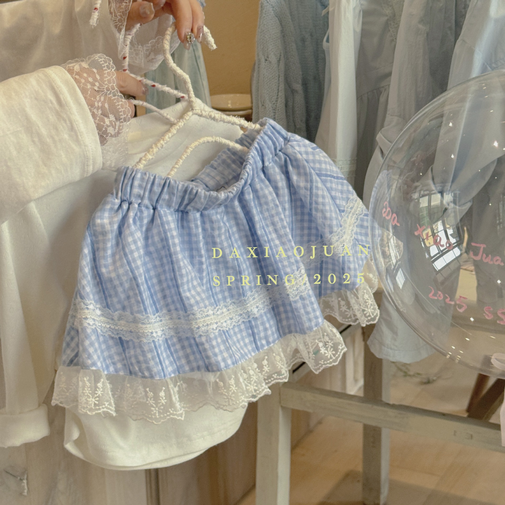 【大小卷】25新款韓版女童春秋花邊拼接格子裙-70709