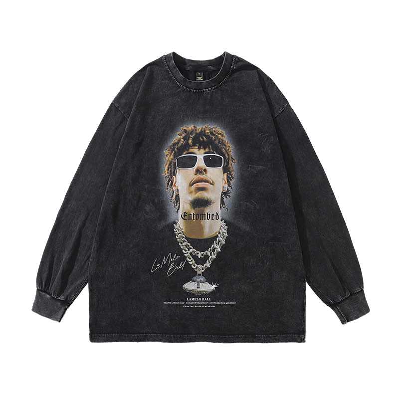 TKPA cross-border trendy brand new pullover sweatshirt base men's ins retro wash water old round neck printed long-sleeved T-shirt