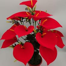 假花一品红绒布圣诞花红色大朵花束庆典园艺落地摆放绢花盆栽