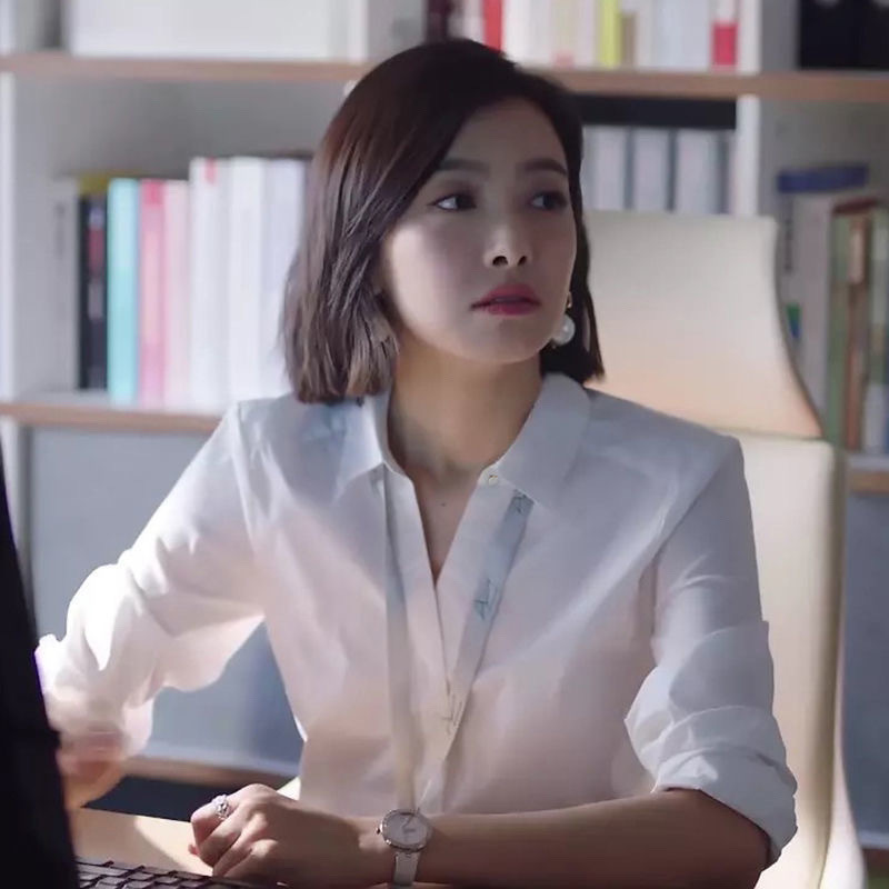 흰색 셔츠 여성의 느슨한 긴 소매 주름 방지 비즈니스 우아한 V 넥 셔츠 기본 작업 옷 봄과 가을