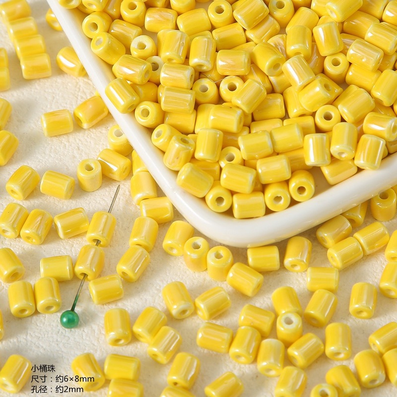 夏季专属黄色系陶瓷珠散珠穿孔手工diy材料手链项链耳环饰品配件|undefined
