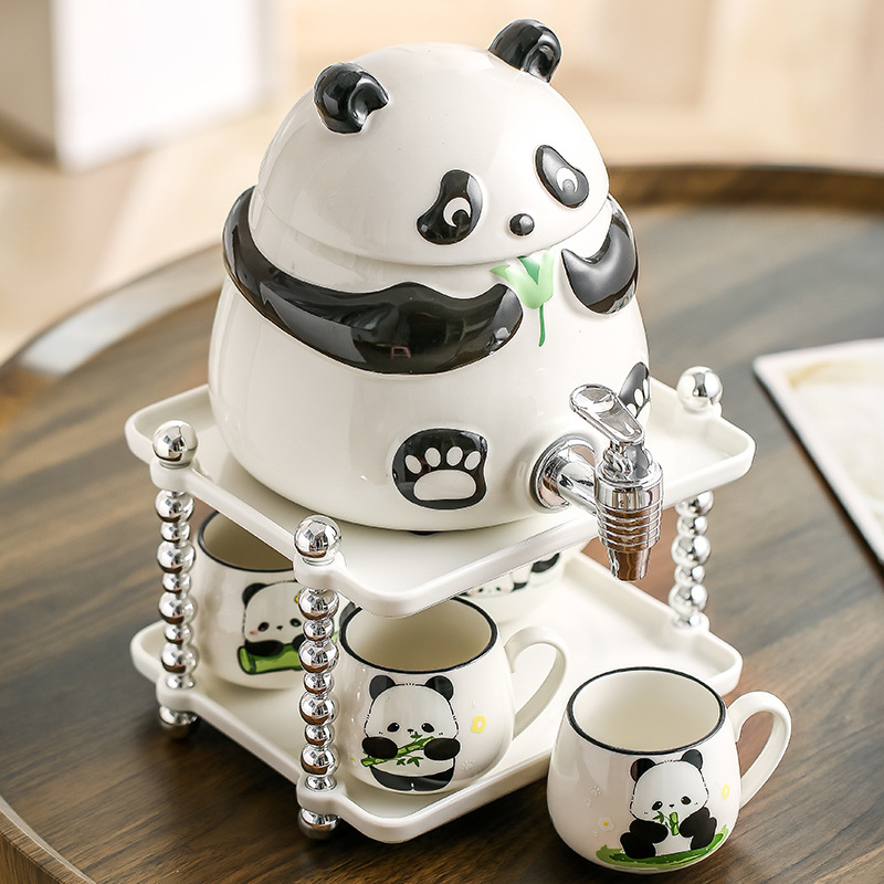 Cold Kettle with Faucet Panda Cute Water Cup suit Large Capacity High Temperature Resistant Coke Bucket Household Cold Kettle