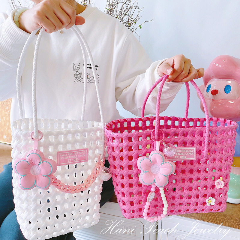 HD3226A07 Niche Design Candy Color Large Capacity Bag Girl's New Woven Vegetable Basket Handbag for Women
