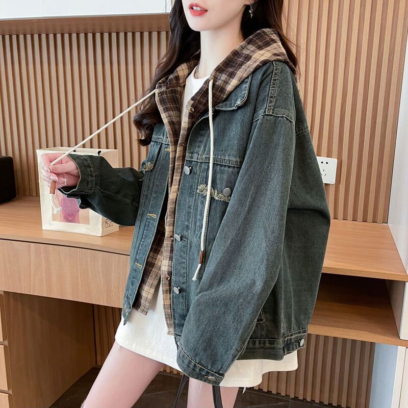 2025少女秋装新款学院风牛仔外套初高中学生假两件洋气夹克棒球服|undefined