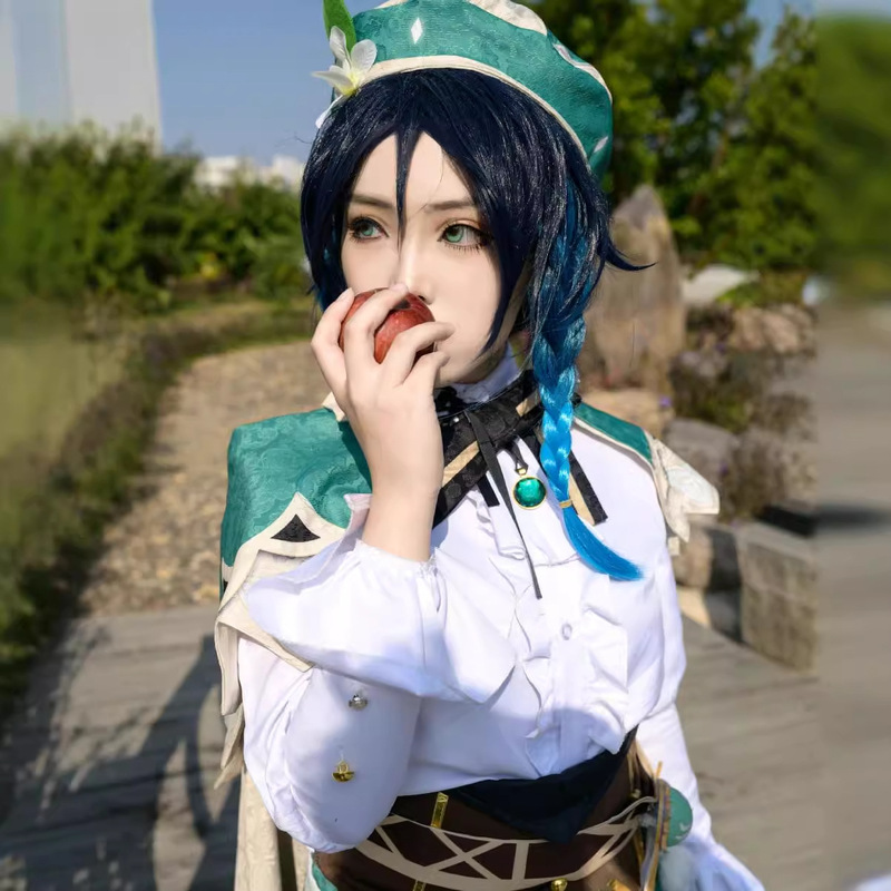 Original God Wendy Anime Wig Venti Blue and Black Gradient Braid Anti-warped Anime cosplay Wig Original God Wendy Anime Wig Venti Blue and Black Gradient Braid Anti-warped Anime cosplay Wig