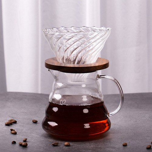 Wholesale high boron glass cloud coffee pot set walnut wood tray V60 coffee filter filter cup sharing pot