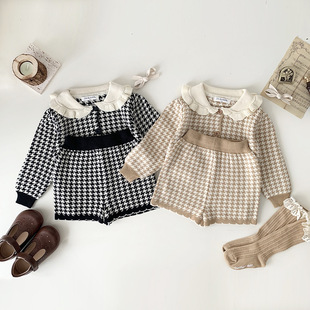 Cutemily Autumn and Winter Ins Baby Girl Cross-Border Small Fragrant Sweater Suit Lotus Leaf Collar Shorts Cardigan Suit