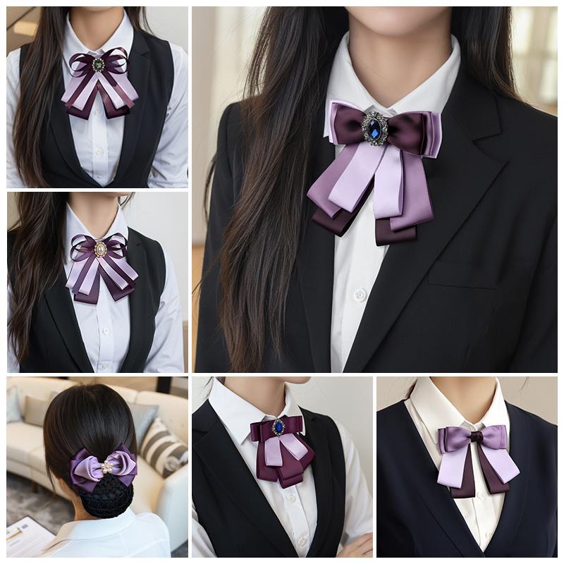 领花女职业银行领结头花套装建行电信衬衣员工行空姐领饰紫色配饰
