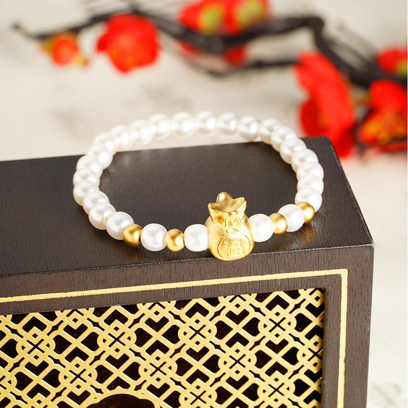 Nuevos productos Shajin Fu bolsas Fuzi pulseras de perlas mujeres versátiles alta sensación de lujo ligero temperamento joyas de aleación de cobre al por mayor