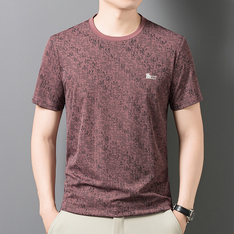 High-End Light Luxury 2026 New Model Full-Body Printed Round-Neck Short-Sleeve T-Shirt for Men, Business Fashion Casual Versatile Round-Neck T-Shirt