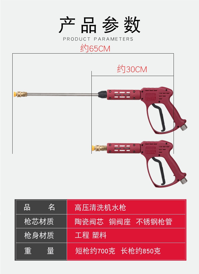 Ceramic valve pressure-resistant 250kg ultra-high pressure washer water gun, automatic shut-off when the gun is released, special water gun for car wash machines