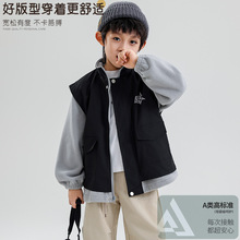 男女童加绒马甲日系工装风儿童时髦户外登山服中小学生外套潮童装