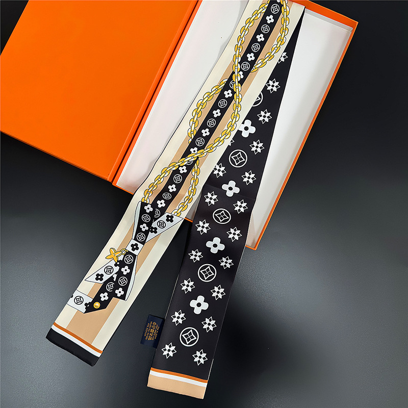 Bufanda de seda para mujer, banda larga, sensación de alta calidad, bufanda de seda francesa multifuncional, bufanda pequeña, bolsa atada, cinta para el cabello, cinturón para el cabello