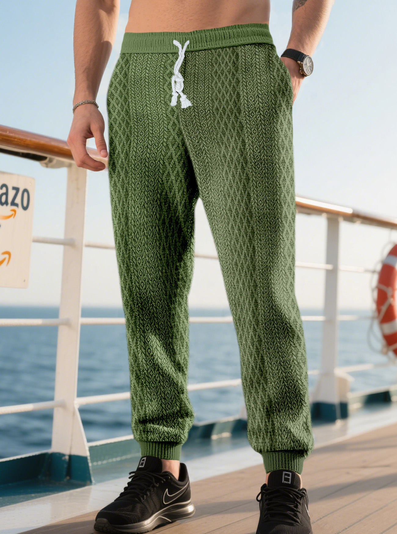 Nuevo hombre transfronterizo de Europa y Estados Unidos adecuado para el otoño y el invierno viajar Amazonas usar pantalones de waffle pantalones deportivos casuales