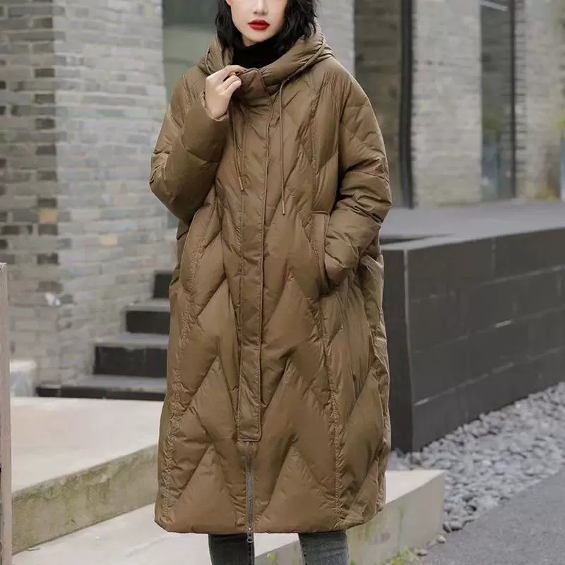 羽绒服女中长款韩版100白鸭绒加厚宽松过膝时尚洋气大码女装