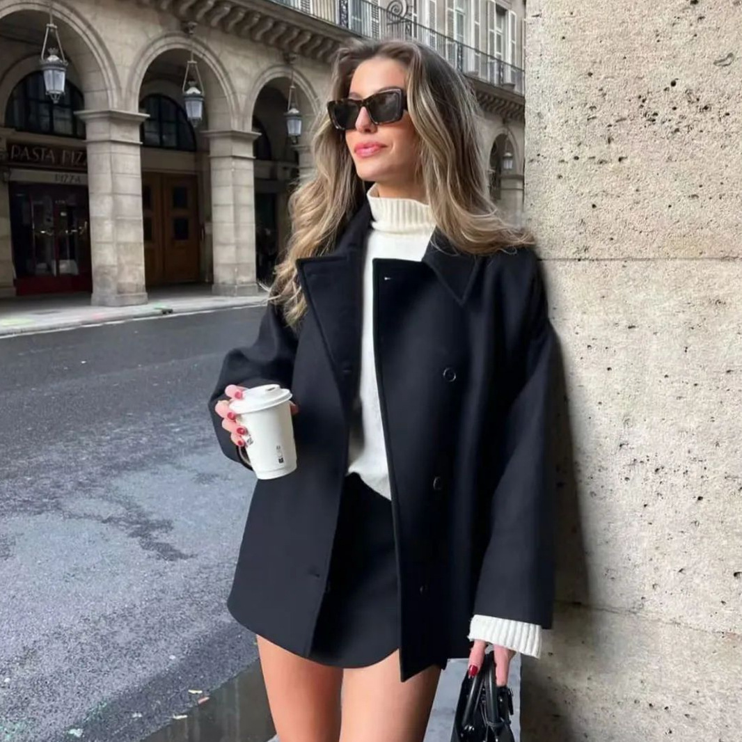 Russian Retro Women's Wear Russian Street Style Women's Wool Blended Loose Autumn and Winter Windbreaker