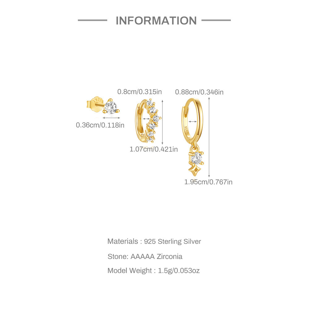 4g Weight 925 Sterling Silver Ear Needle Material Zircon Inlay Material Earrings Classification 1 Set Quantity Holiday, Daily Occasion 925 Sterling Silver Material Geometric Pattern Women's Gender Inlay Design Simple Style Style 1 Set 925 Sterling Silver Zircon Geometric Earrings 3