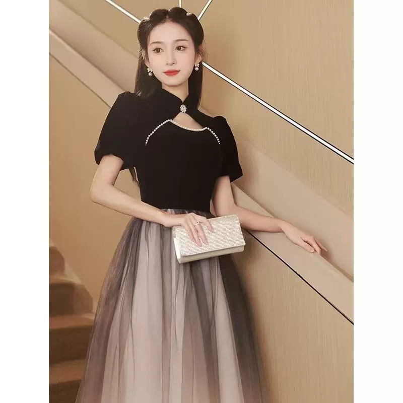 Вечернее платье юбка женский 2025 новый черный высококлассный художественный тест хозяин ежегодное платье весна лето чувство высокого уровня