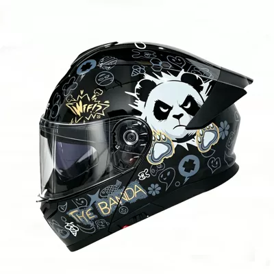 3C certified motorcycle open-face helmet for men, all-season universal electric vehicle helmet with built-in Bluetooth slot, safety helmet (Motosiklet kaskı (dəbilqə)) - panda-black-transparent-mirror-m-54-55