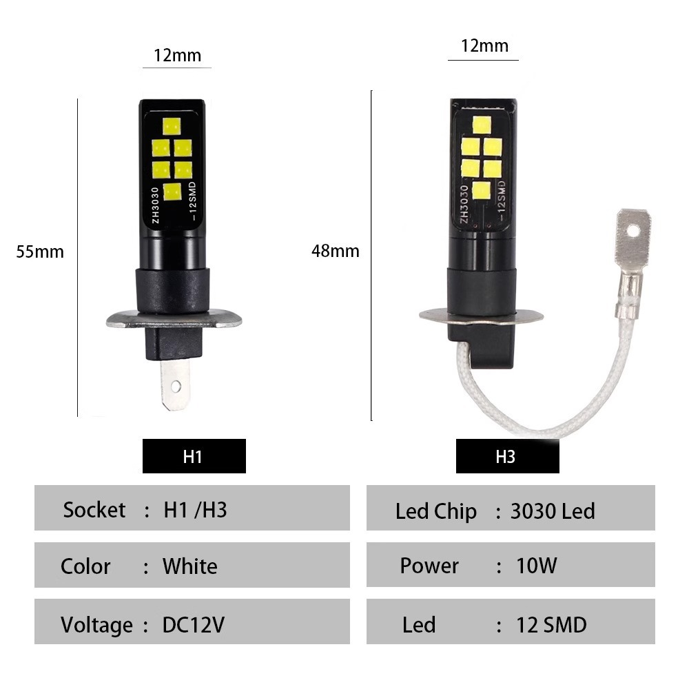 Car Led Front Fog Lamp H1 H3 H11 9005 9006 H4 H7 3030 12 Lamp Constant Current Super Bright Decoding