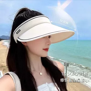 夏季大帽檐UPF50+骑车防紫外线空顶防晒帽女uv太阳帽子遮阳帽遮脸