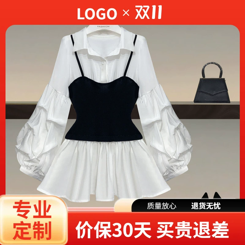 Сращенная поддельная рубашка из двух частей, топ для похудения, женская одежда больших размеров, осень 0kg г., рубашка с затягиванием талии для полных девочек, весна