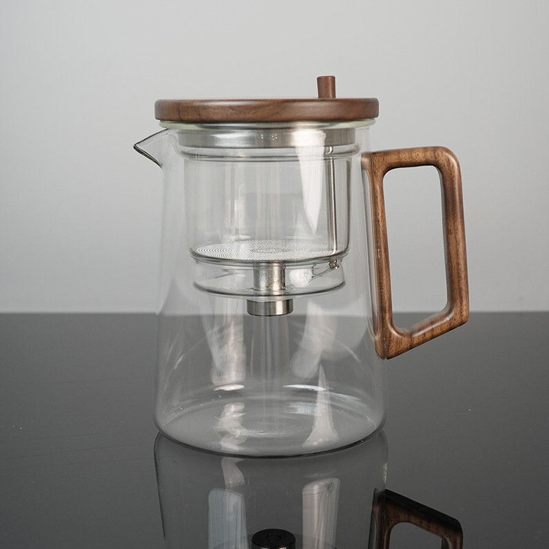 Piaoyi taza tetera filtro de un solo clic nogal resistente a altas temperaturas revestimiento de vidrio completo taza de separación de té juego de té de alta gama