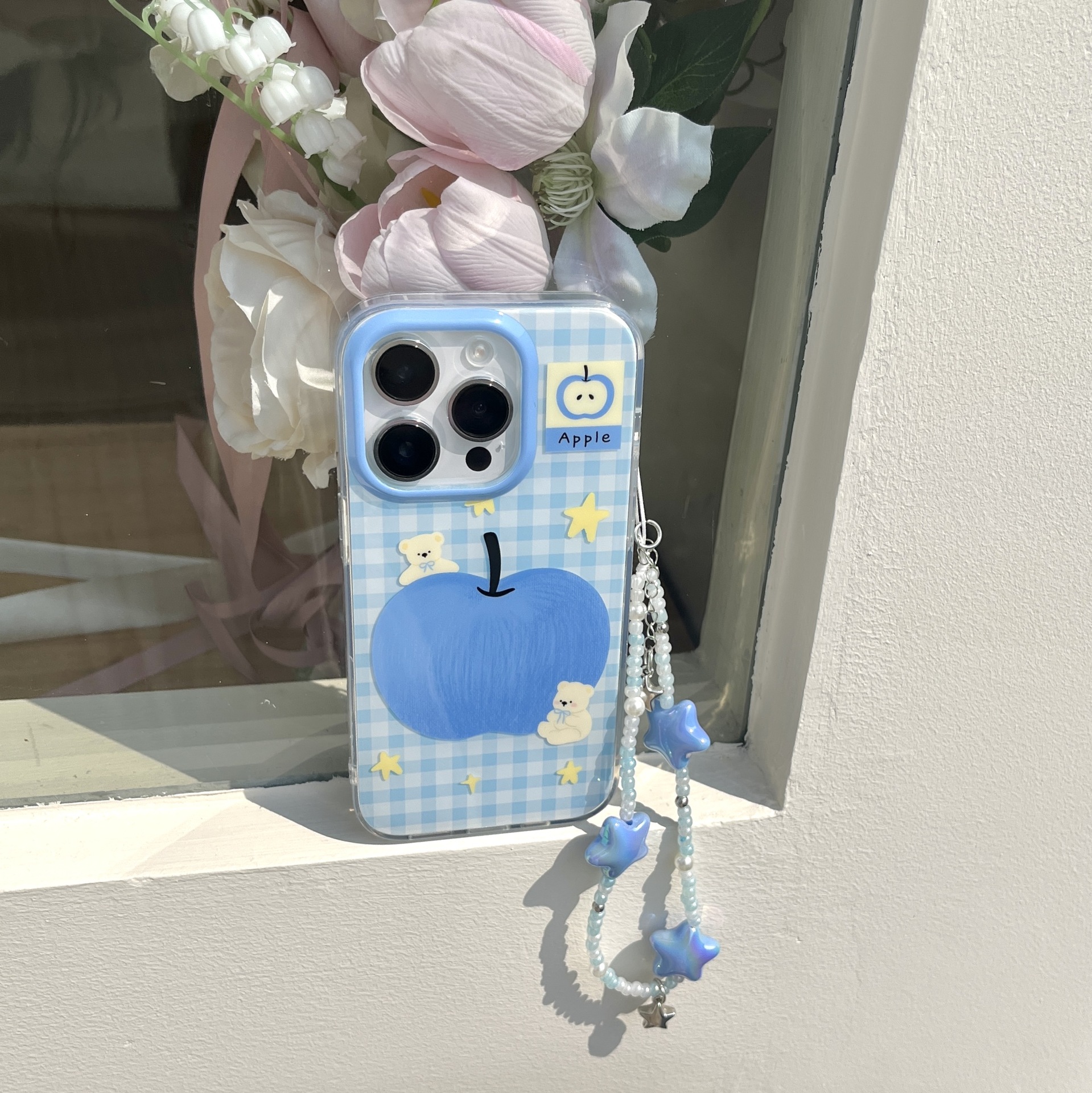 Coreano azul a cuadros Apple Bear para iPhone15Pro Pareja Funda para teléfono móvil 16ProMax Nuevo 14/13