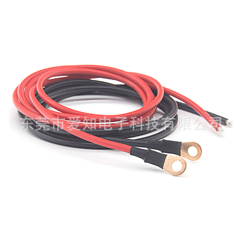 定 制单芯纯铜材质耐200℃高温硅胶线40A汽车电瓶O型端子连接线束