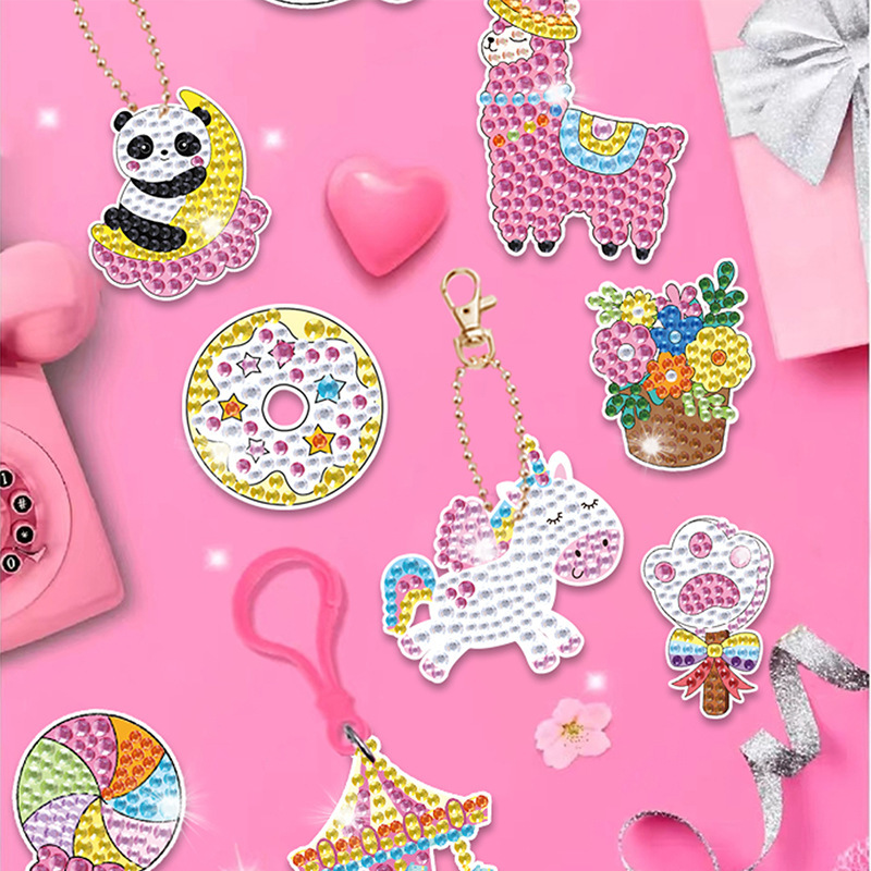 24 Piezas de Llaveros de Pintura de Diamantes, Manualidades para Niños, Acrílico, Caja Sorpresa, Pegatinas de Diamantes para Pintar, Disponibles