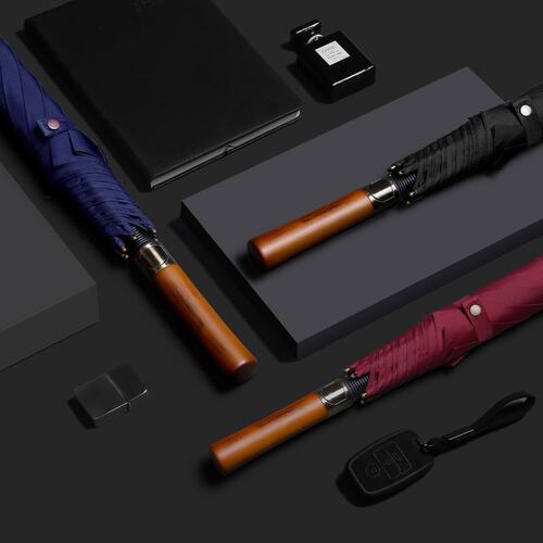 Straight umbrella double reinforced windproof men's retro business umbrella solid wood handle long handle golf umbrella
