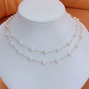 Long Sweater Chain with Starry Sky Design, Fashionable 4-5mm Zhejiang Freshwater Pearl Necklace, Stackable, 14K Gold-Plated, 80cm Length