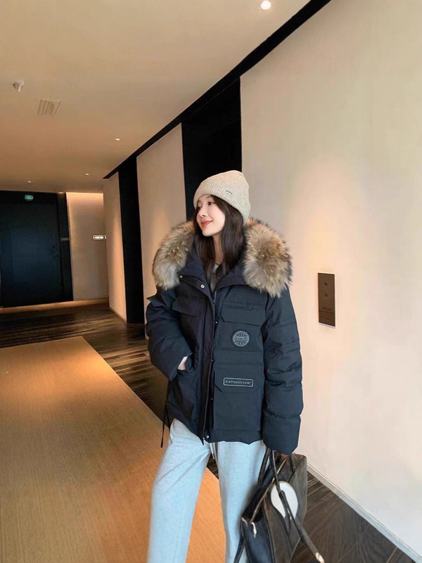 丹麦之冬极寒羽绒服女短款加厚大毛领粉色工装派克服2025新款外套|undefined