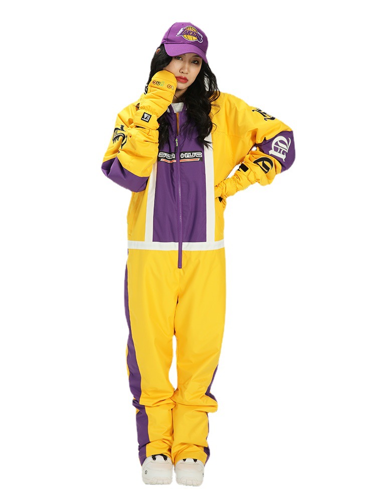 Jauns āra ziemas slēpošanas apģērbs viengabala pāris vēja necaurlaidīgs ūdensnecaurlaidīgs uzvalks modes silts un biezs sniega lauks_voghion.com